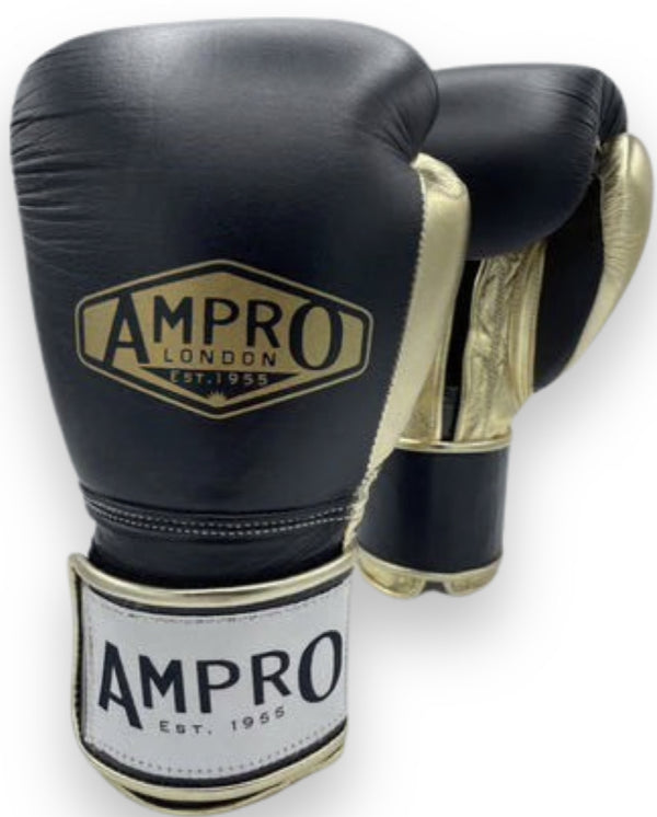 AMPRO HYBRID POWERTECH HOOK AND LOOP SPARRING GLOVE - BLACK/GOLD
