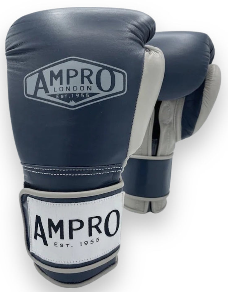 AMPRO HYBRID POWERTECH HOOK AND LOOP SPARRING GLOVE - NAVY/GREY