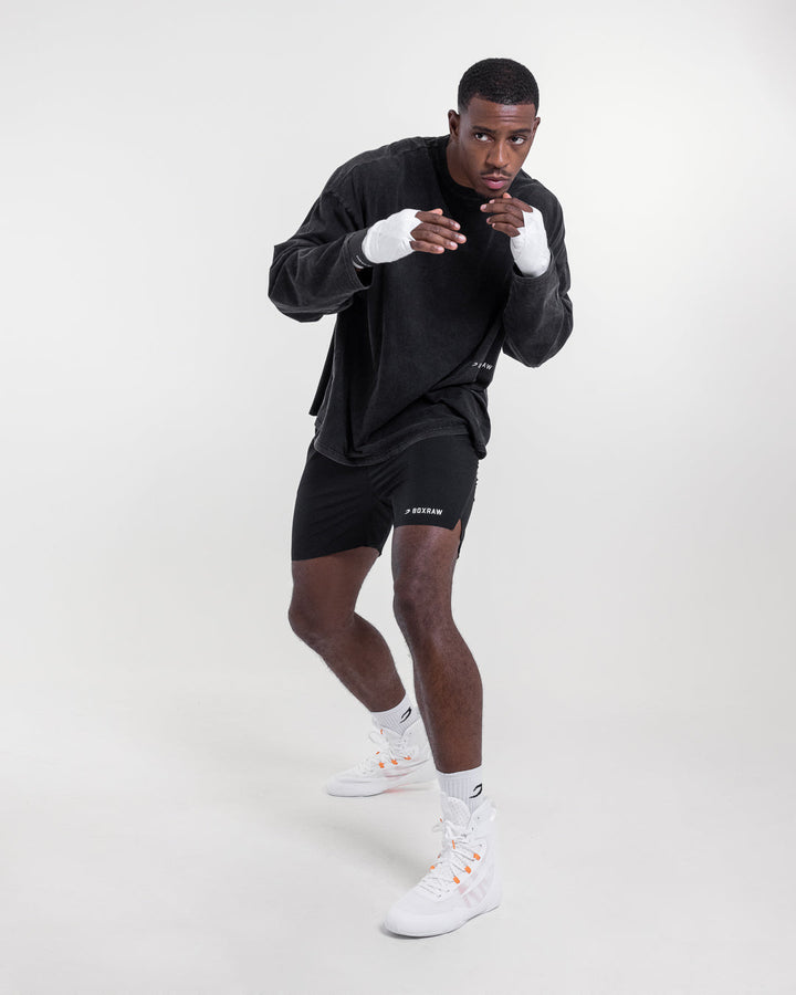 BOX RAW SPARRING CLUB LONG SLEEVE T-SHIRT - WASHED BLACK