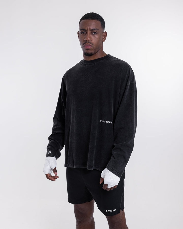 BOX RAW SPARRING CLUB LONG SLEEVE T-SHIRT - WASHED BLACK