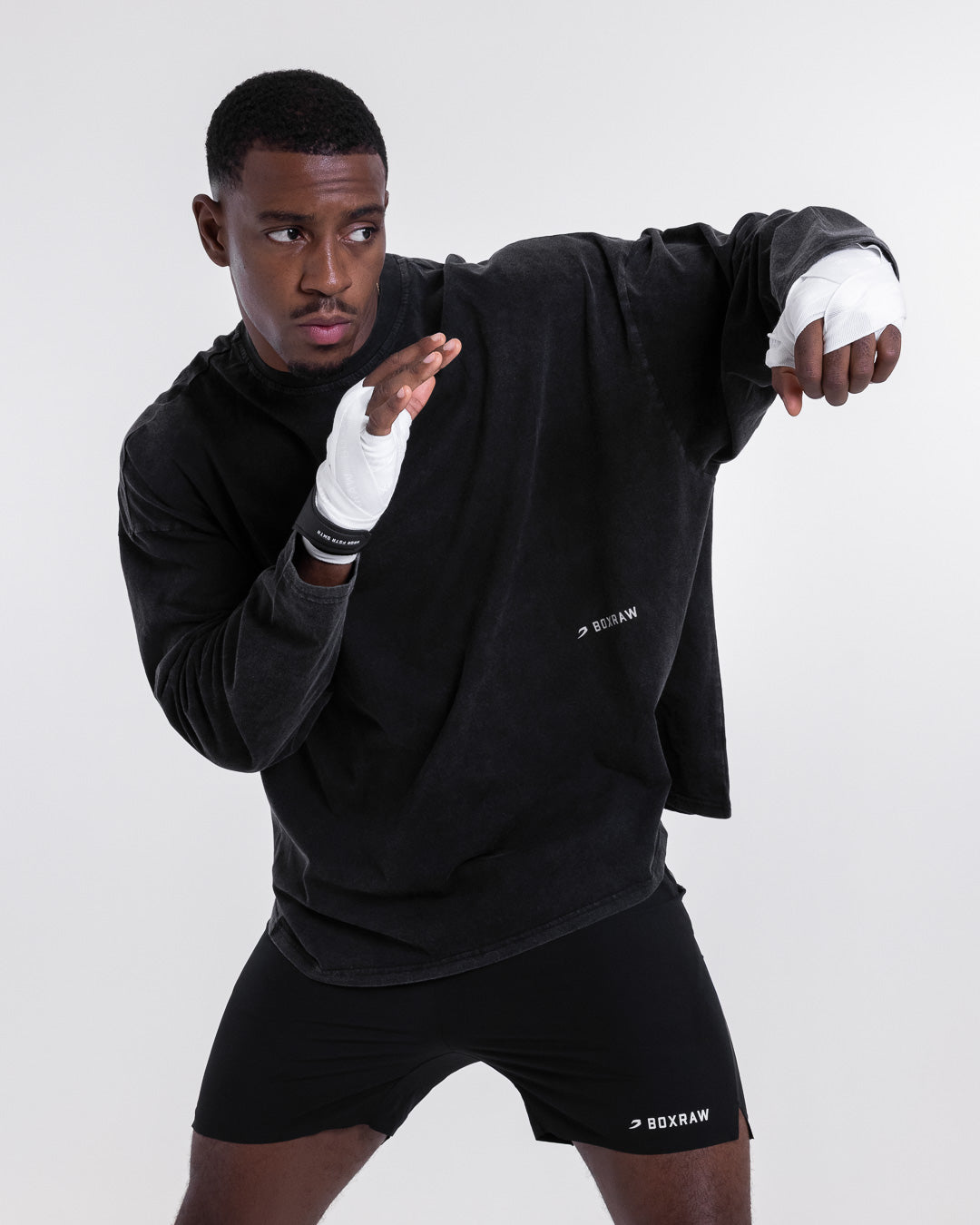 BOX RAW SPARRING CLUB LONG SLEEVE T-SHIRT - WASHED BLACK