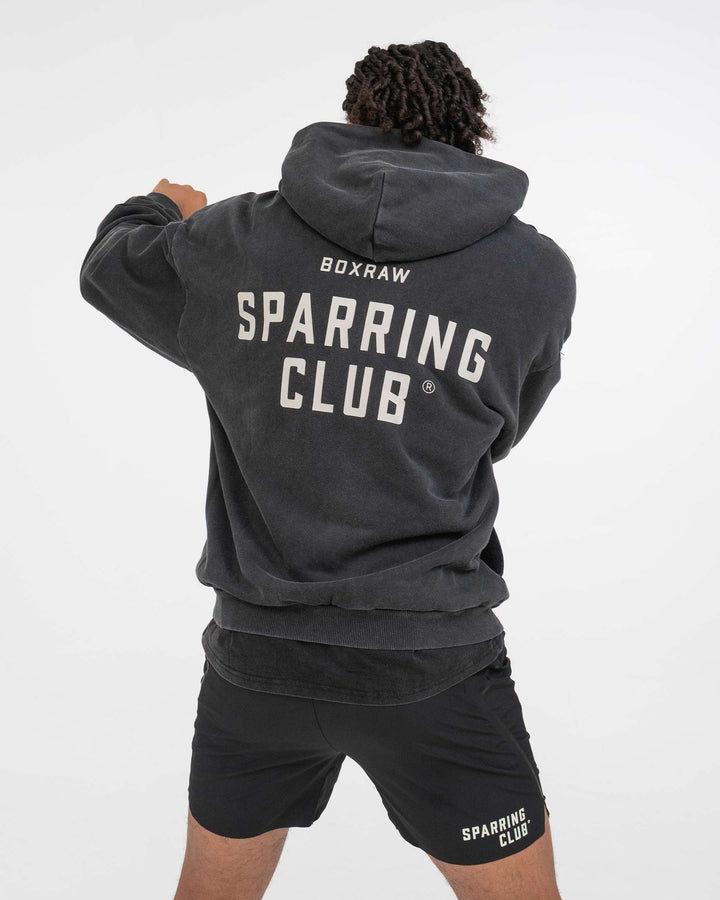 BOX RAW SPARRING CLUB OVERSIZED ZIP UP HOODIE - WASHED BLACK