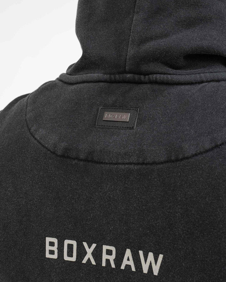 BOX RAW SPARRING CLUB OVERSIZED ZIP UP HOODIE - WASHED BLACK