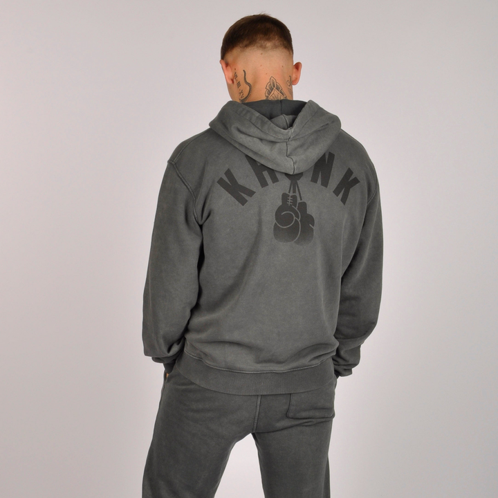 KRONK FADED GLOVES VINTAGE WASHED HOODIE CHARCOAL