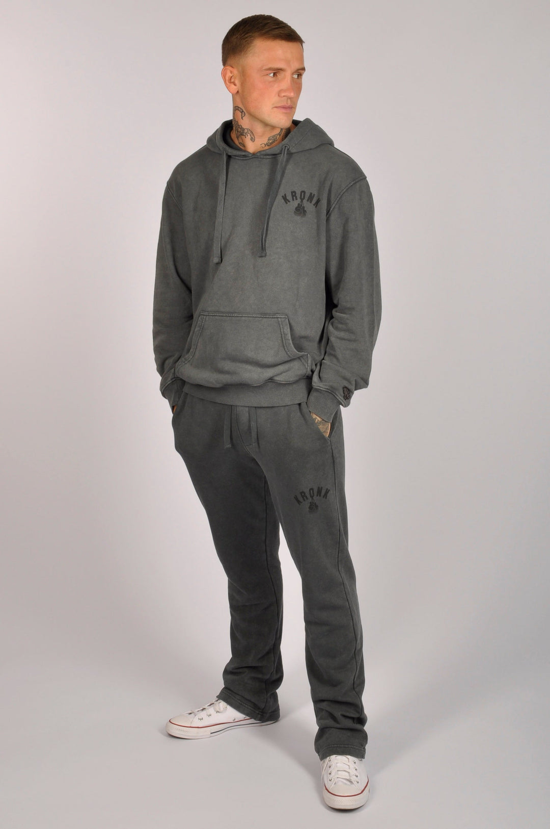 KRONK FADED GLOVES VINTAGE WASHED HOODIE CHARCOAL