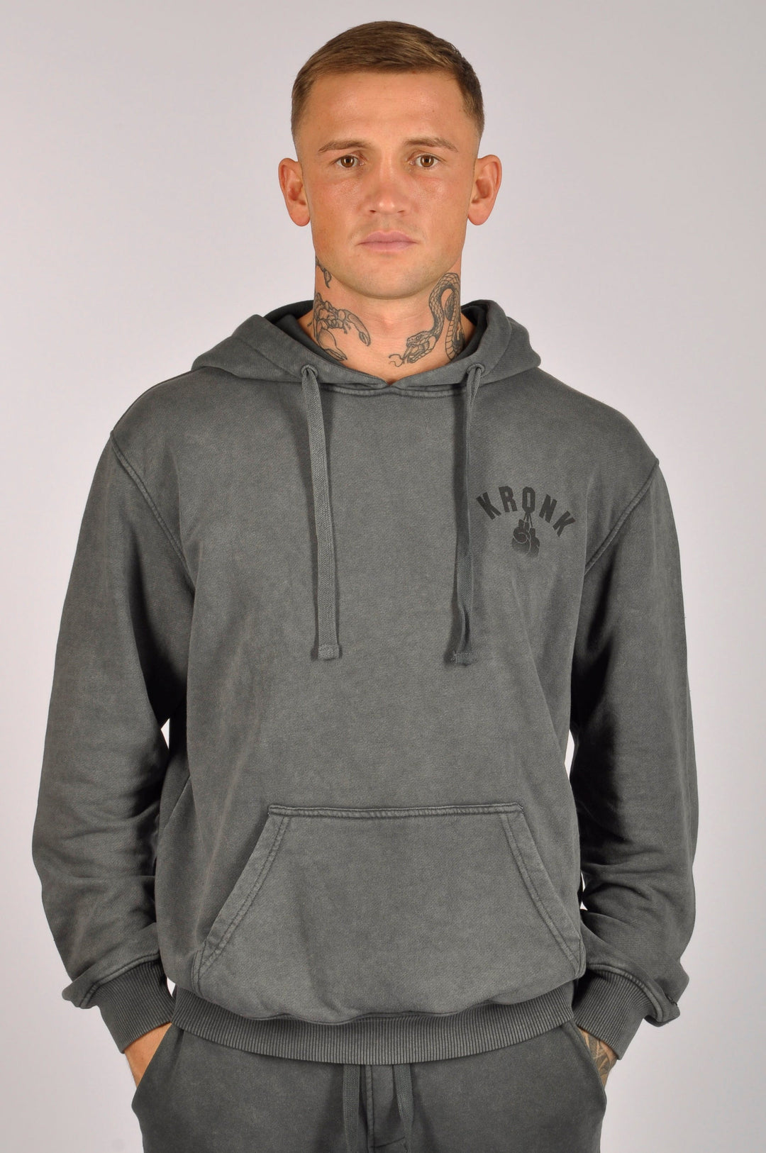 KRONK FADED GLOVES VINTAGE WASHED HOODIE CHARCOAL